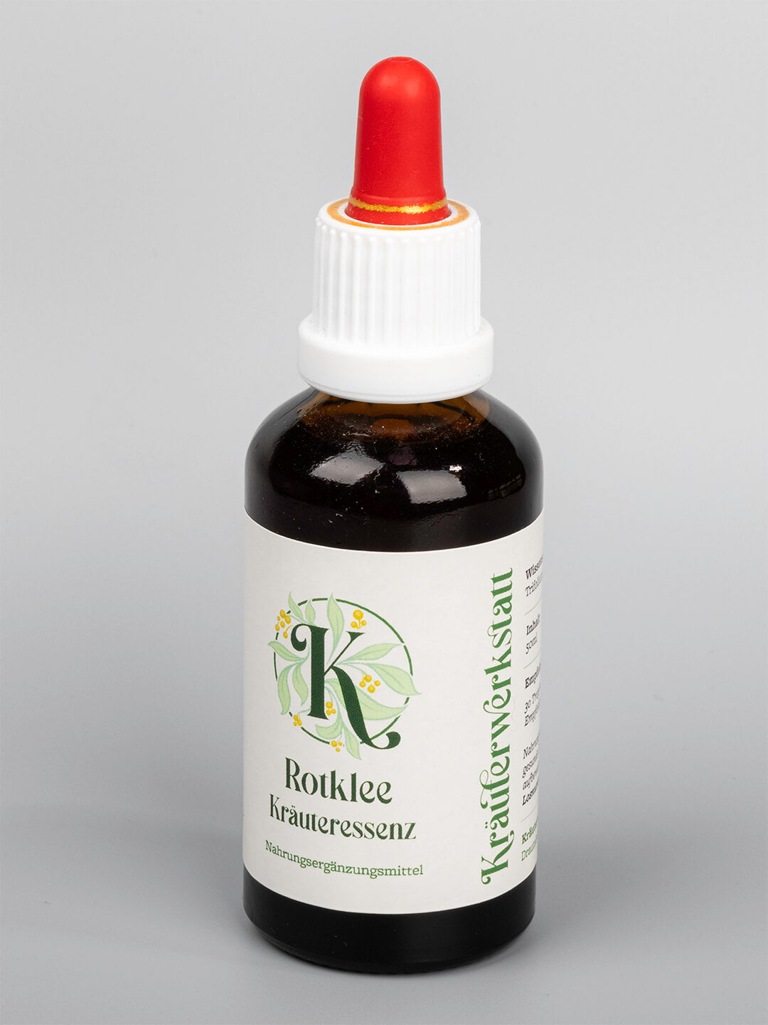 Rotklee Essenz (Trifolium pratense) in 50ml Flasche mit Glaspipette. Aus biologischem Anbau. Handgepflückt und händisch hergestellt in Mühlboden/Kärnten.